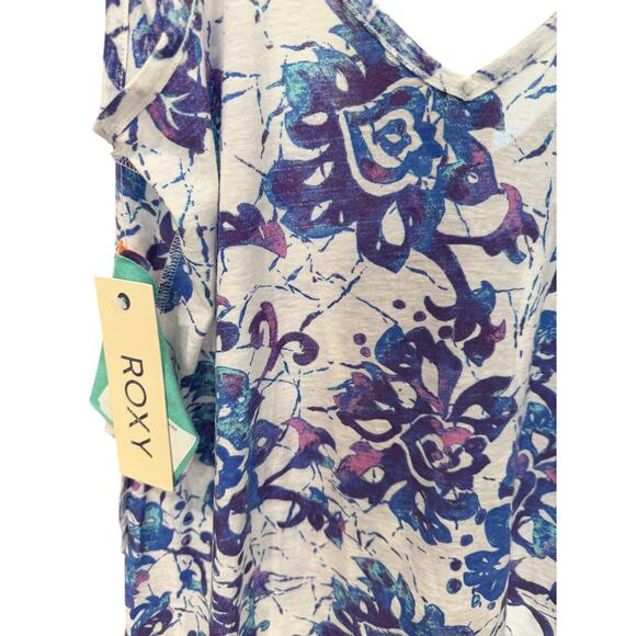 Roxy Tank Top White Blue Purple Pattern V‑Neck Scoop Back M NWT - Picture 3 of 10